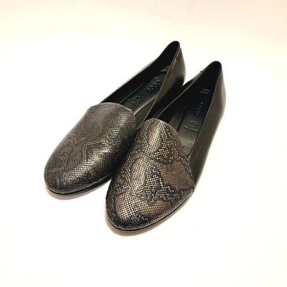 Ecco Touch Ballerina 2 Snake Embossed Ballet Flats Black Leather SlipOn 6.5 NWOB - Picture 2 of 13